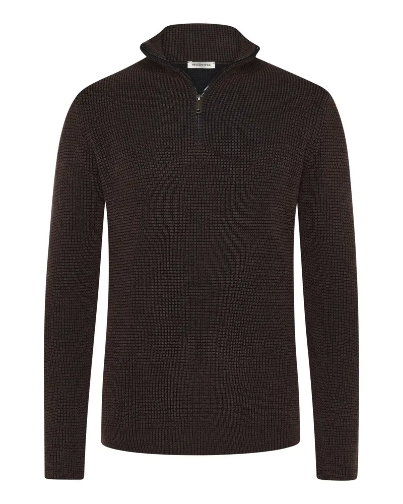 Phil Petter Heavy-Strick-Troyer aus Merinowolle in Bicolor-Optik in Braun