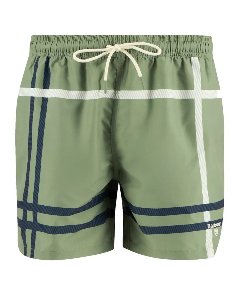 Barbour Badehose mit gesticktem Label-Schriftzug und Tartan-Muster in Grün