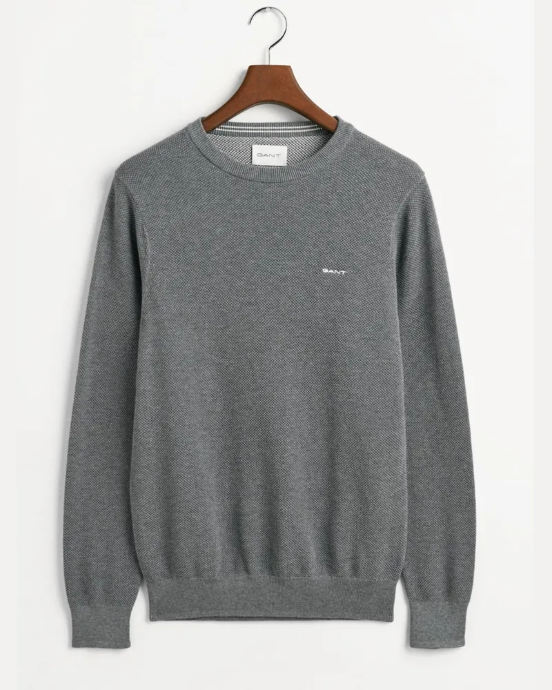 Gant Pullover in Piqué-Qualität mit O-Neck in Grau