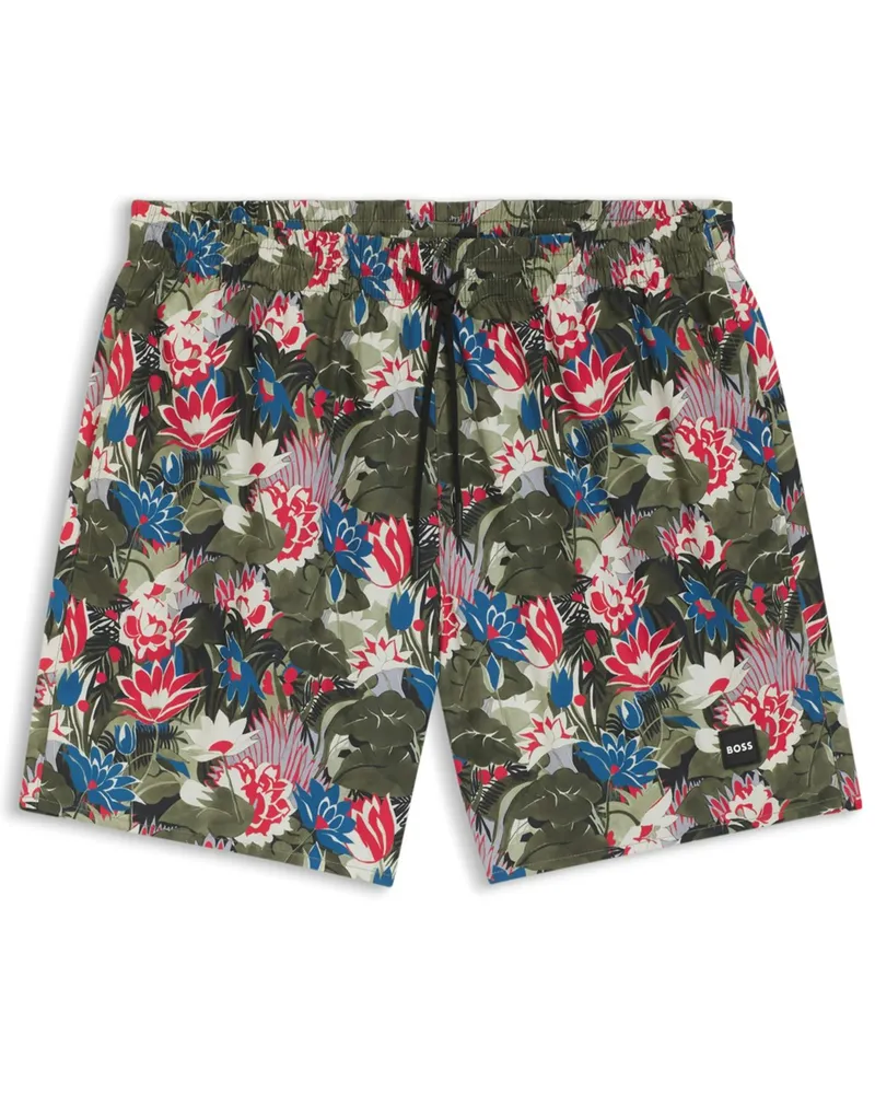HUGO BOSS Leichte und schnelltrocknende Badehose mit floralem Print in Multicolor
