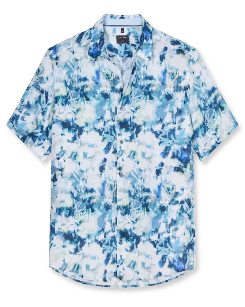 Olymp Casual, Regular Fit, Kurzarmhemd aus Leinen mit Print in Blau