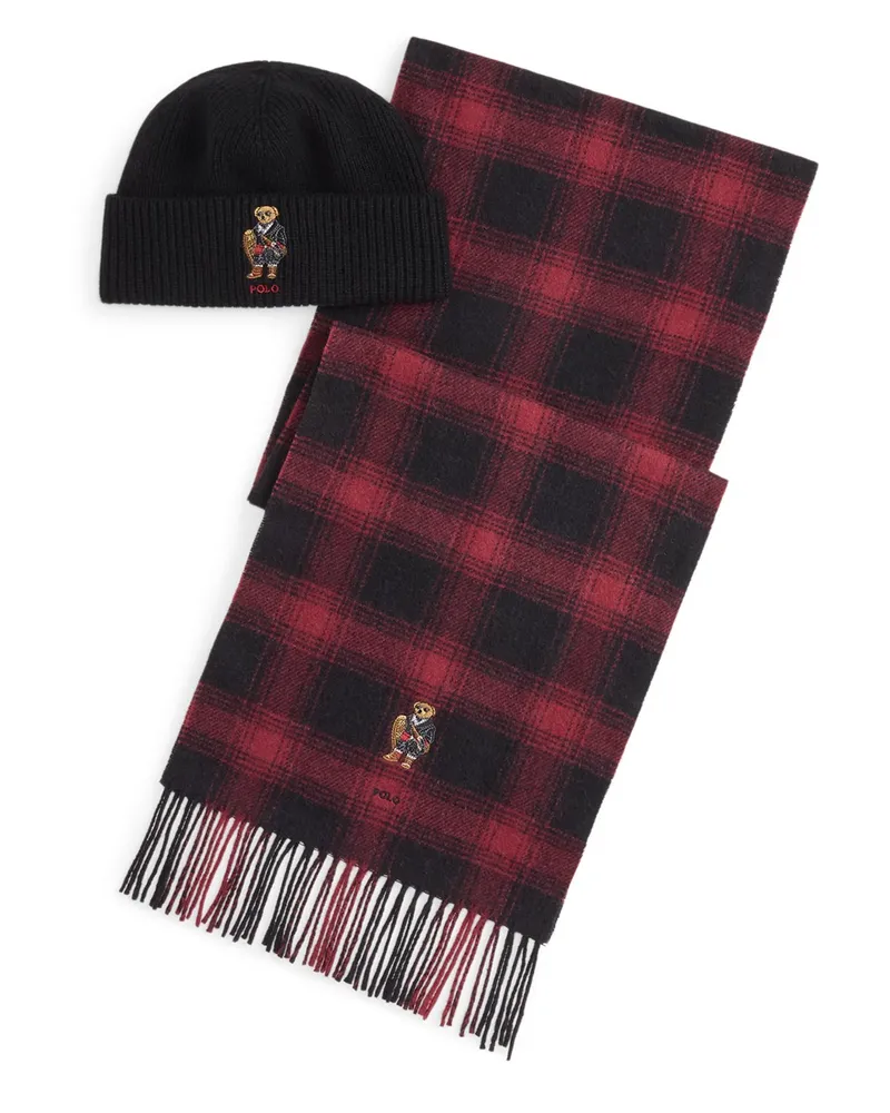 Ralph Lauren Set aus Wollschal und Strickmütze in Schwarz