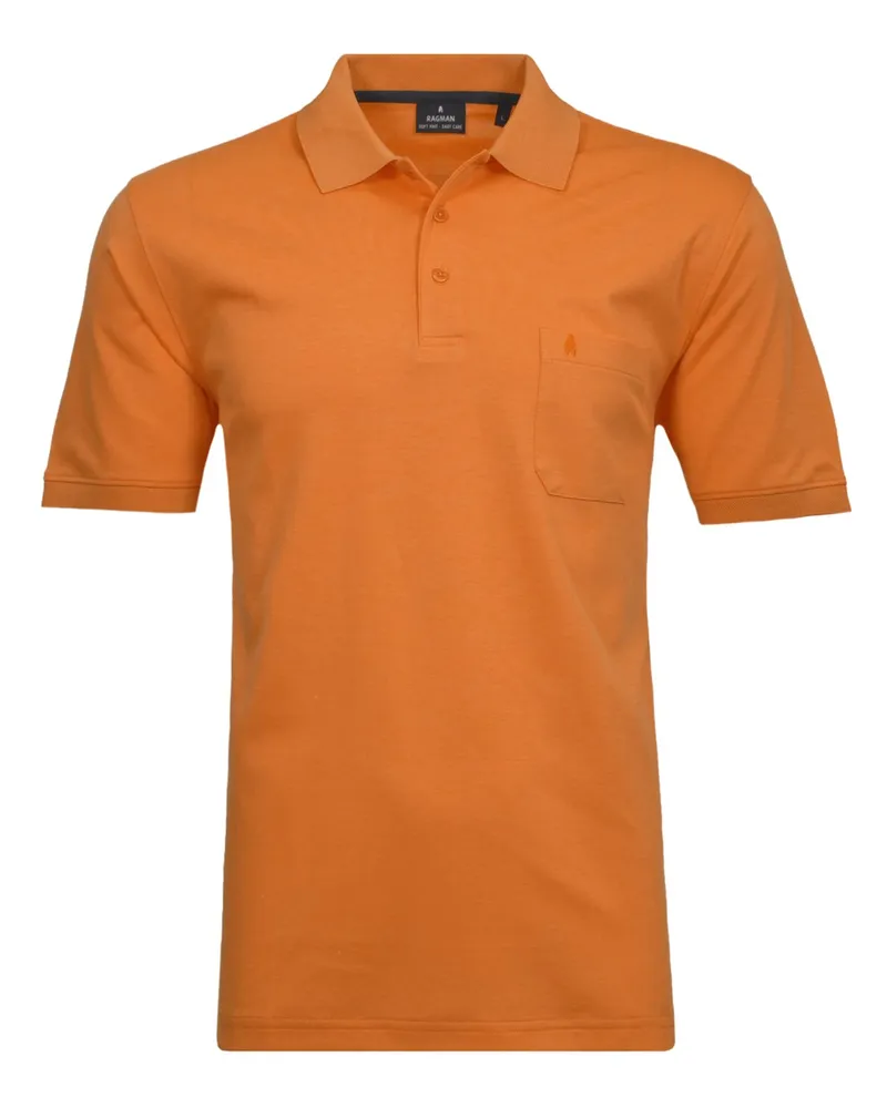 Ragman Glattes Poloshirt mit Brusttasche und Logo-Stickerei Orange