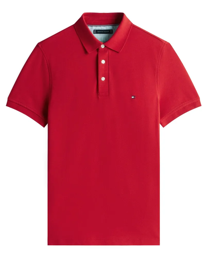 Tommy Hilfiger Piqué-Poloshirt 1985 mit Stretch und Flag-Stickerei, Slim Fit in Rot