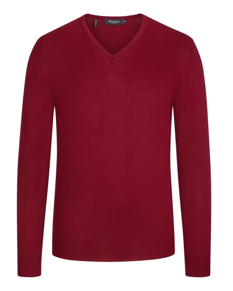 Maerz Softer Pullover aus Merinowolle mit V-Kragen in Bordeaux