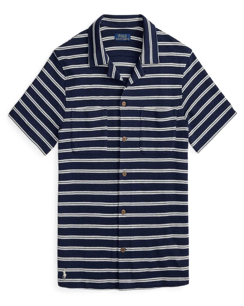 Ralph Lauren Kurzärmliges Strickhemd mit Ringelmuster in Marine