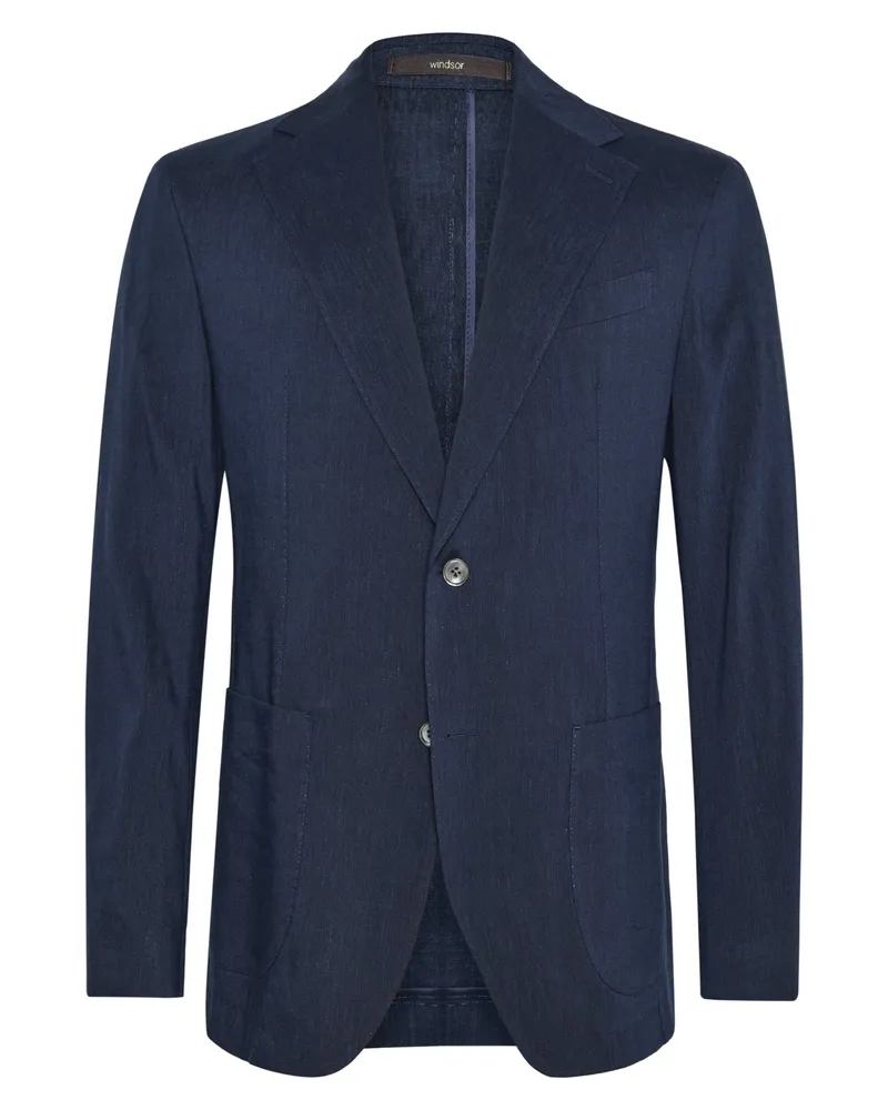 windsor. Ungefüttertes Anzugsakko aus Leinen und Wolle, Shaped Fit in Marine