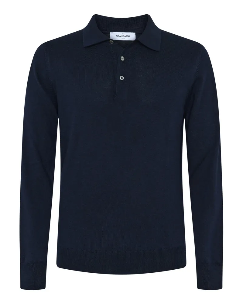 Gran Sasso Langarm-Strick-Poloshirt aus feiner Merinowolle in Marine