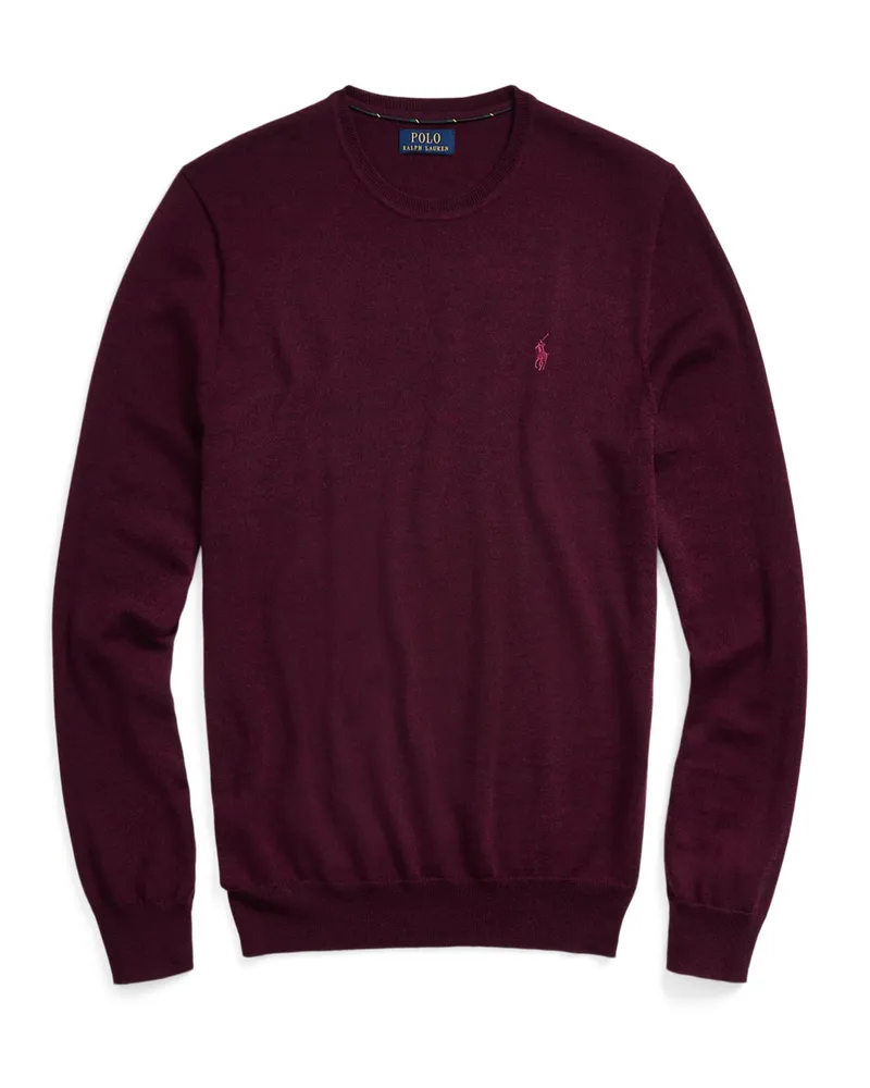 Ralph Lauren Leichter Pullover aus Merinowolle, Slim Fit in Bordeaux
