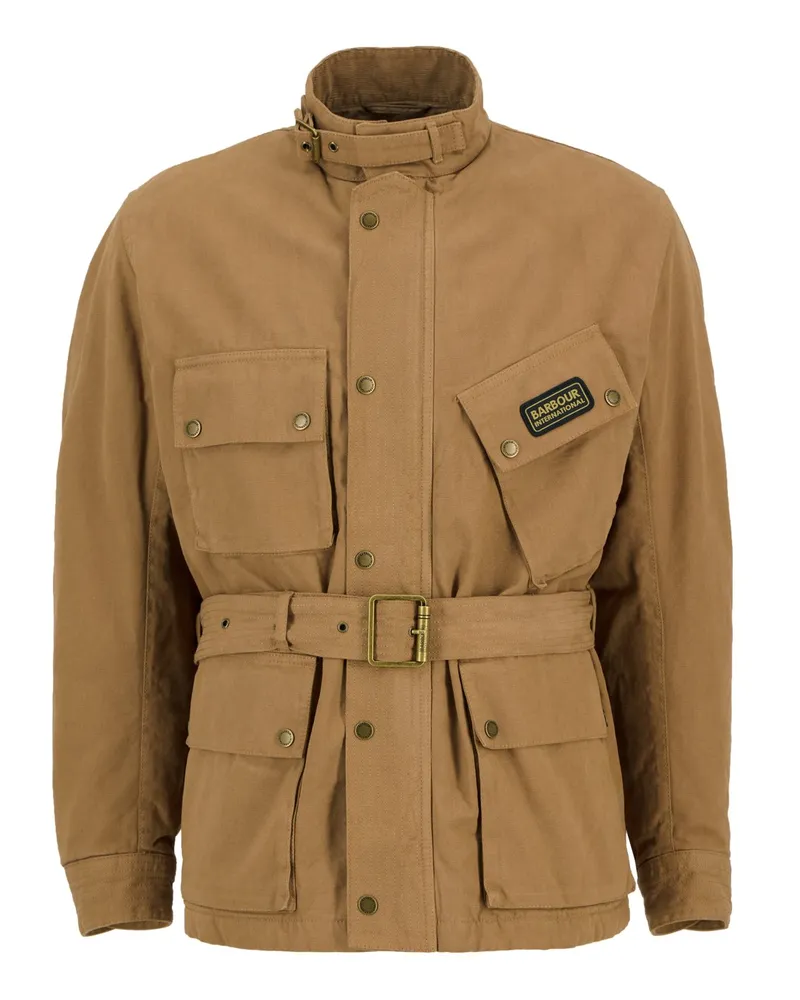 Barbour Wachs-Fieldjacket A7 Pacemaster mit Cordbesatz am Kragen in Beige