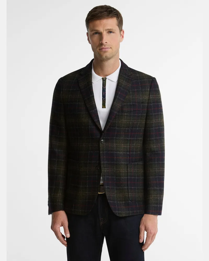 Barbour Woll-Sakko mit Tartan-Muster, Tailored Fit in Dunkelgrün