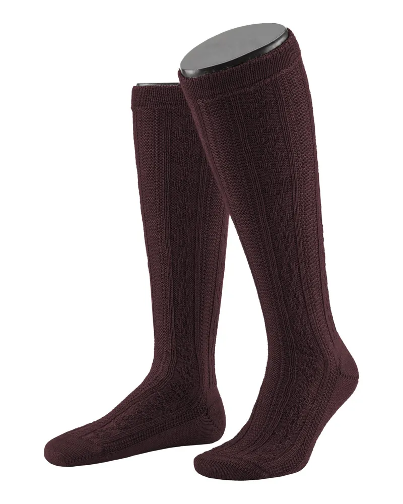 Lusana Trachtenstrümpfe mit Zopfmuster in Aubergine