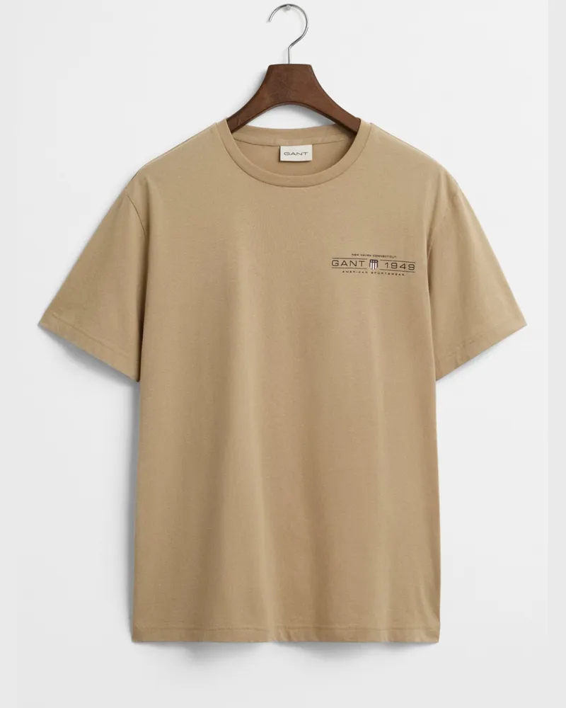 Gant T-Shirt aus Baumwolljersey mit Label-Print in Beige