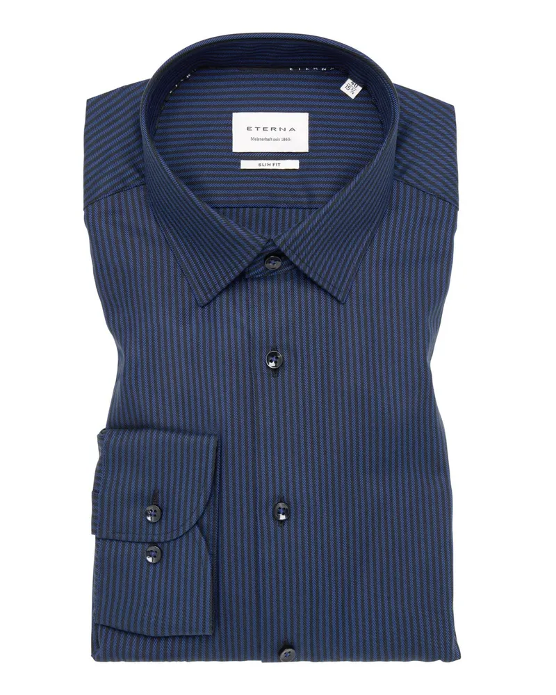 Eterna Bügelfreies Hemd mit Streifen, Slim Fit in Marine