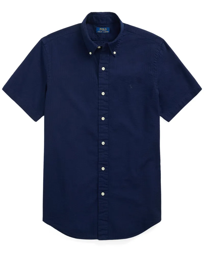 Ralph Lauren Seersucker Kurzarmhemd mit Logo-Stickerei, Custom Fit in Marine