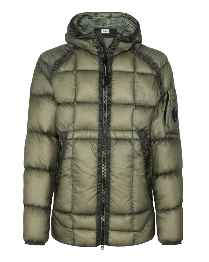 C.P. Company Gesteppte Leichtdaunenjacke mit Kapuze und Ärmeltasche in Grün