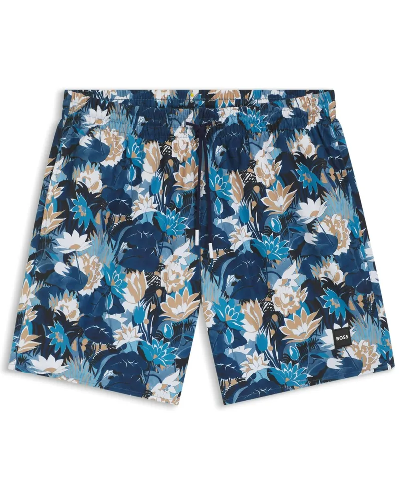 HUGO BOSS Leichte und schnelltrocknende Badehose mit floralem Print in Marine