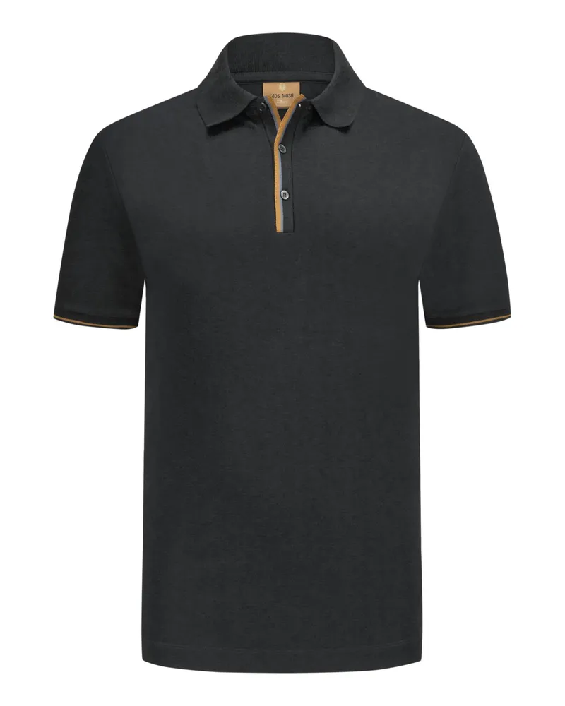 Mos Mosh Piqué-Poloshirt mit Kontrast-Knopfleiste in Schwarz