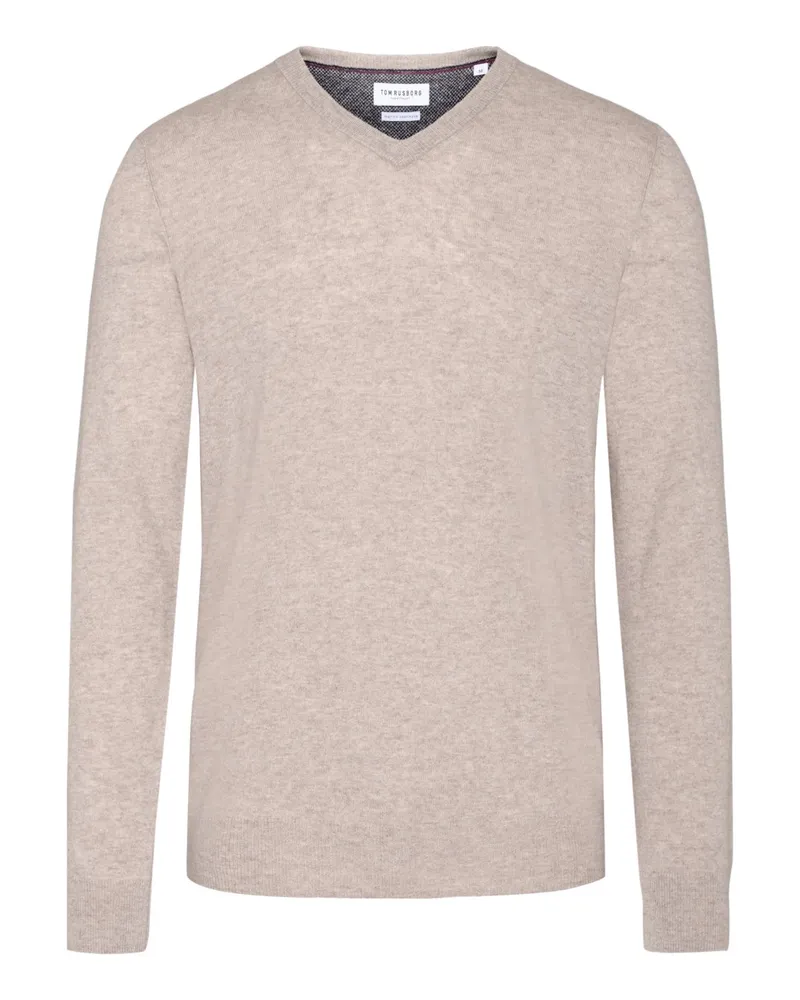Tom Rusborg Leichter Pullover aus Merinowolle und Kaschmir mit V-Ausschnitt in Beige