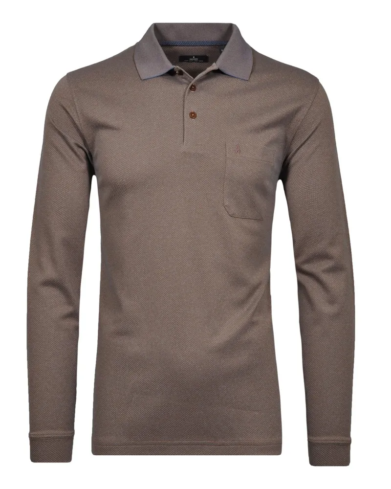 Ragman Glattes Langarm-Poloshirt mit Pima-Baumwolle in Braun