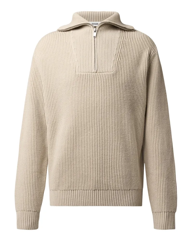Drykorn Rollkragenpullover Manuelo in Rippstrick mit Half-Zip, Relaxed Fit in Beige