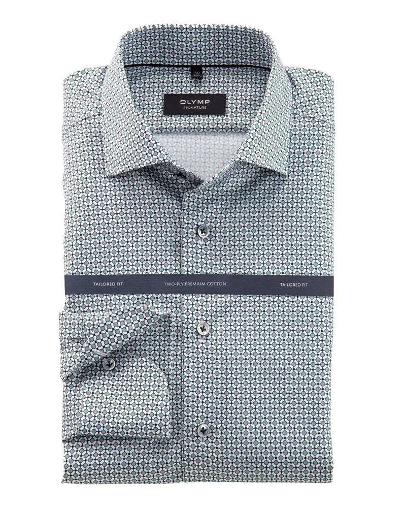Olymp Signature Hemd aus Baumwolle mit Allover-Print, Tailored Fit in Grün