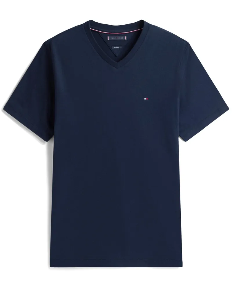 Tommy Hilfiger Softes T-Shirt mit V-Ausschnitt und kleiner Flag-Stickerei in Marine