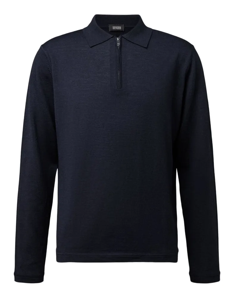 Drykorn Langarm Strick-Poloshirt mit Reißverschluss in Blau