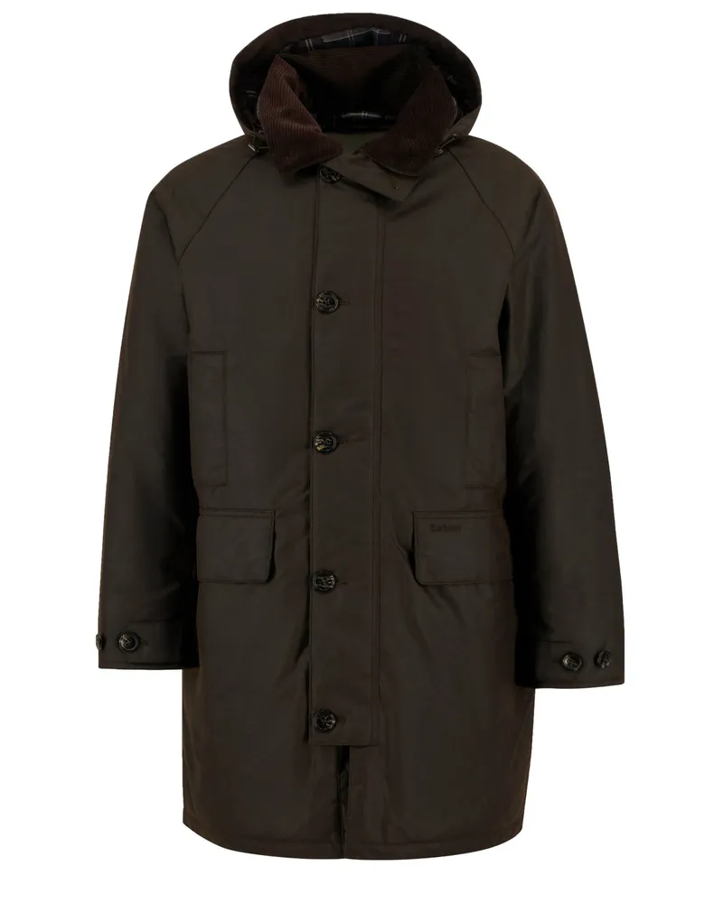 Barbour Wachsparka Beaudale mit Kapuze und klappbarem Cordkragen in Dunkelbraun