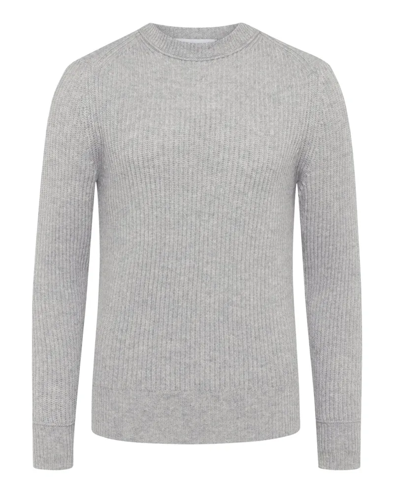 FTC Cashmere Softer Rundhalspullover aus Kaschmir mit Rippbündchen in Hellgrau