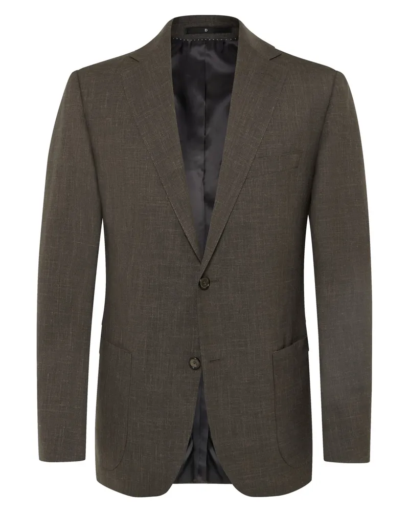 Dressler Teilweise gefütterter Blazer aus Seiden-Woll-Mischgewebe mit fallendem Revers, normale Passform in Braun