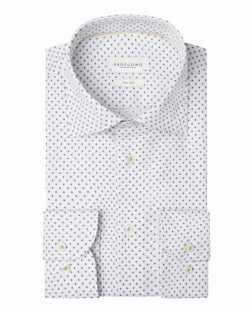 Profuomo Bügelfreies Twill-Hemd aus Baumwolle mit Print, Slim Fit in Weiß