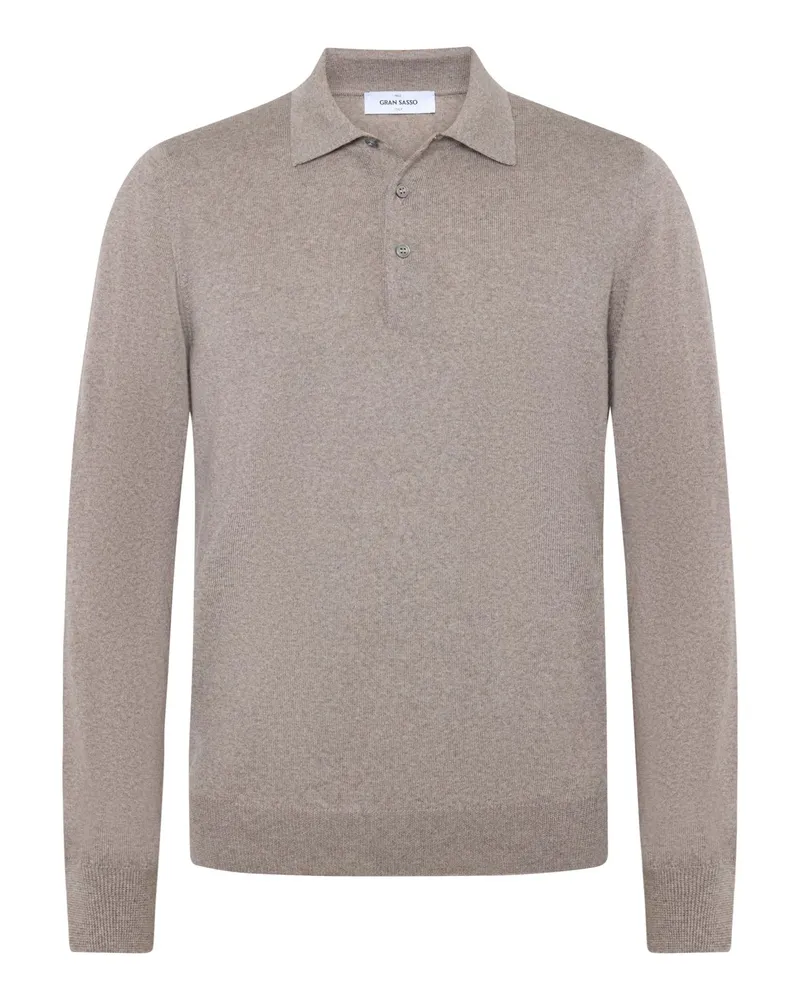 Gran Sasso Langarm-Strick-Poloshirt aus feiner Merinowolle in Beige