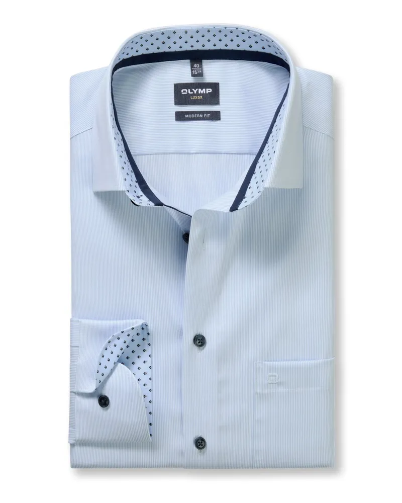 Olymp Luxor, Modern Fit, Hemd mit feinem Streifen, verkürzte Armlänge in Hellblau