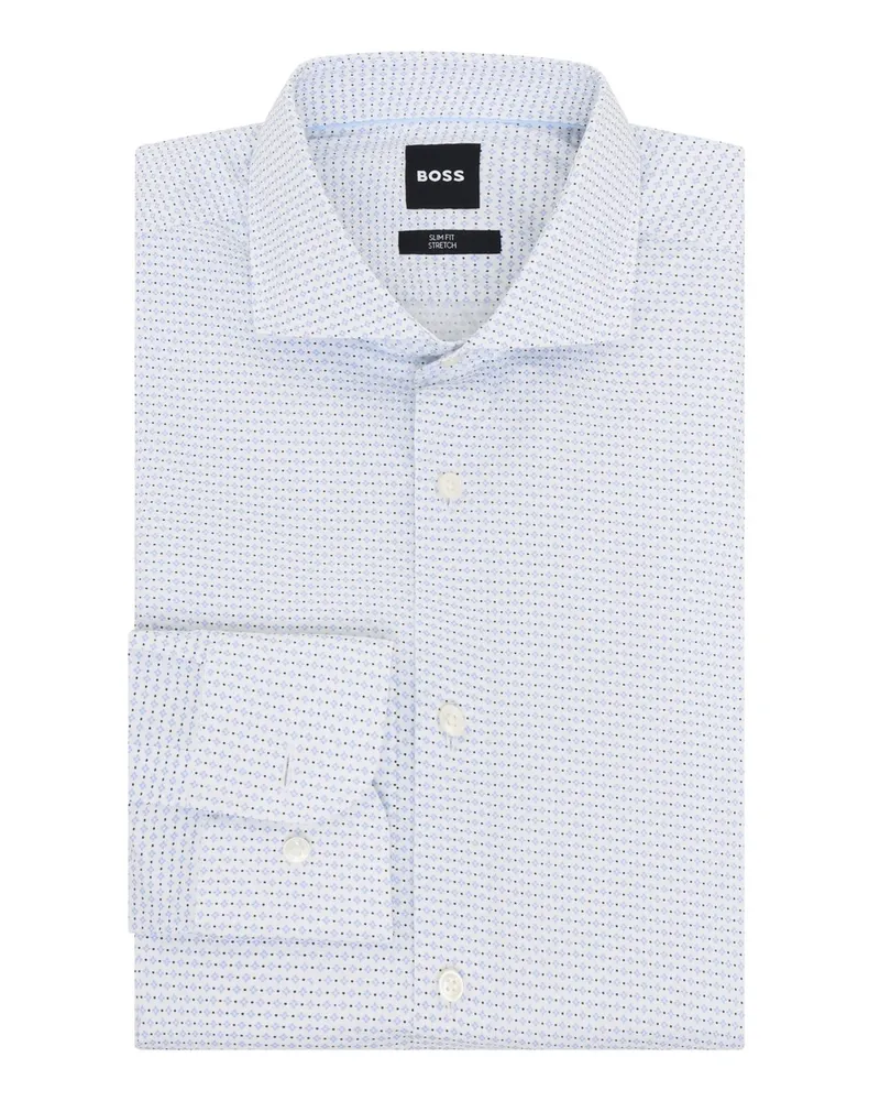 HUGO BOSS Baumwollhemd mit Stretchanteil und Haifischkragen, Slim Fit in Hellblau