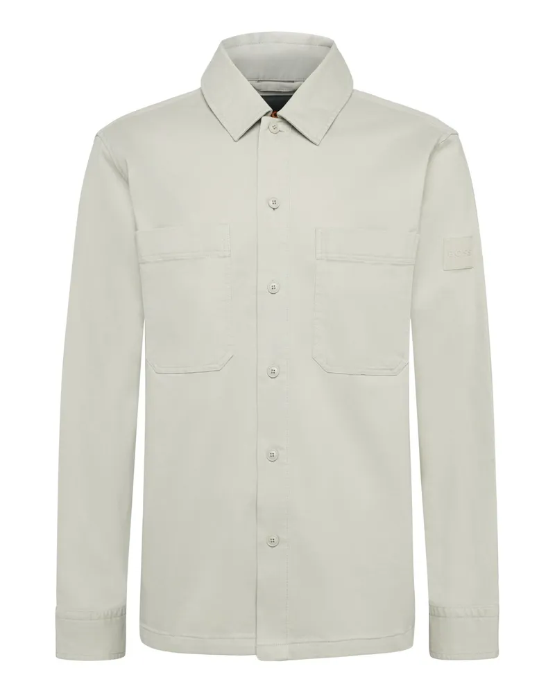 HUGO BOSS Overshirt Locky mit Druckknopfleiste und Kentkragen, Oversized in Beige