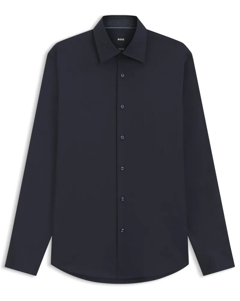 HUGO BOSS Bügelleichtes Baumwollhemd mit Stretch und Ausputz, Regular Fit in Marine