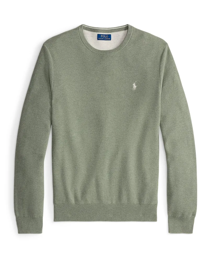 Ralph Lauren Leichter Rundhalspullover in Perlstrick mit Poloreiter-Stickerei in Hellgrün