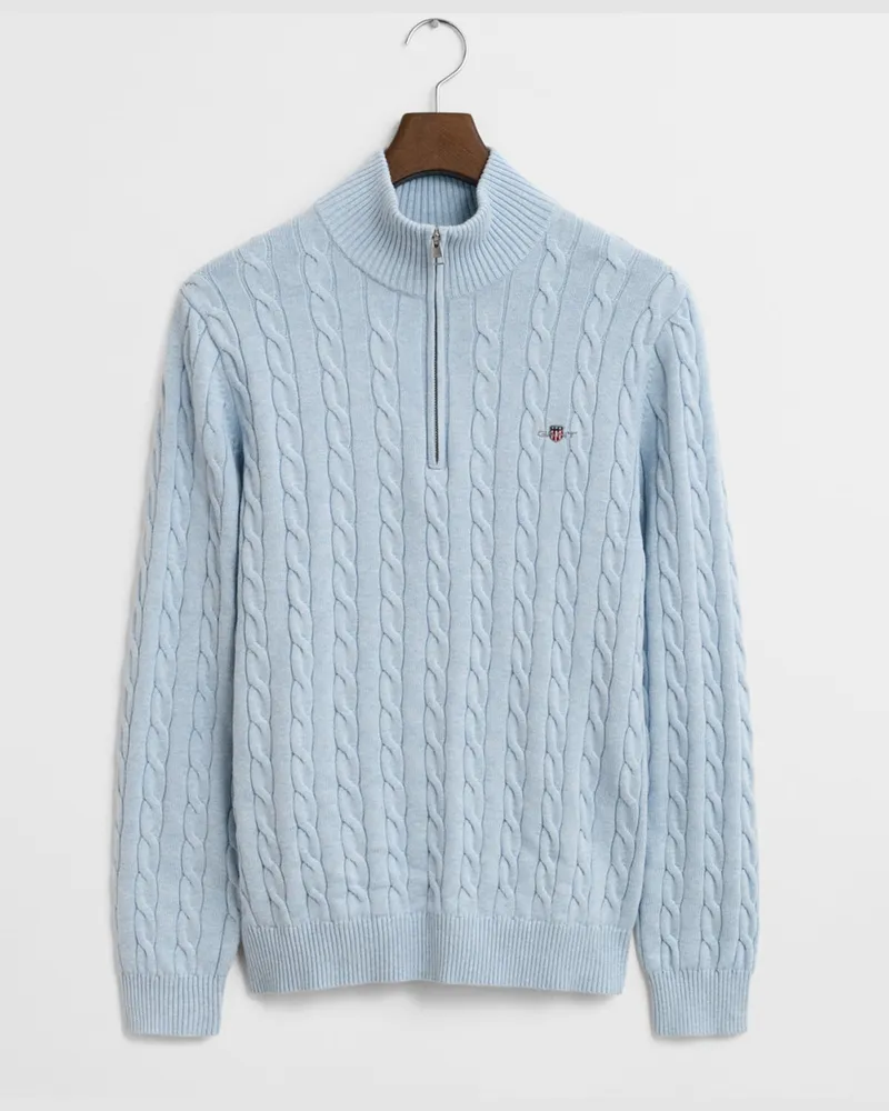 Gant Troyer aus Baumwollstrick mit Zopfmuster und Logo-Stickerei in Hellblau
