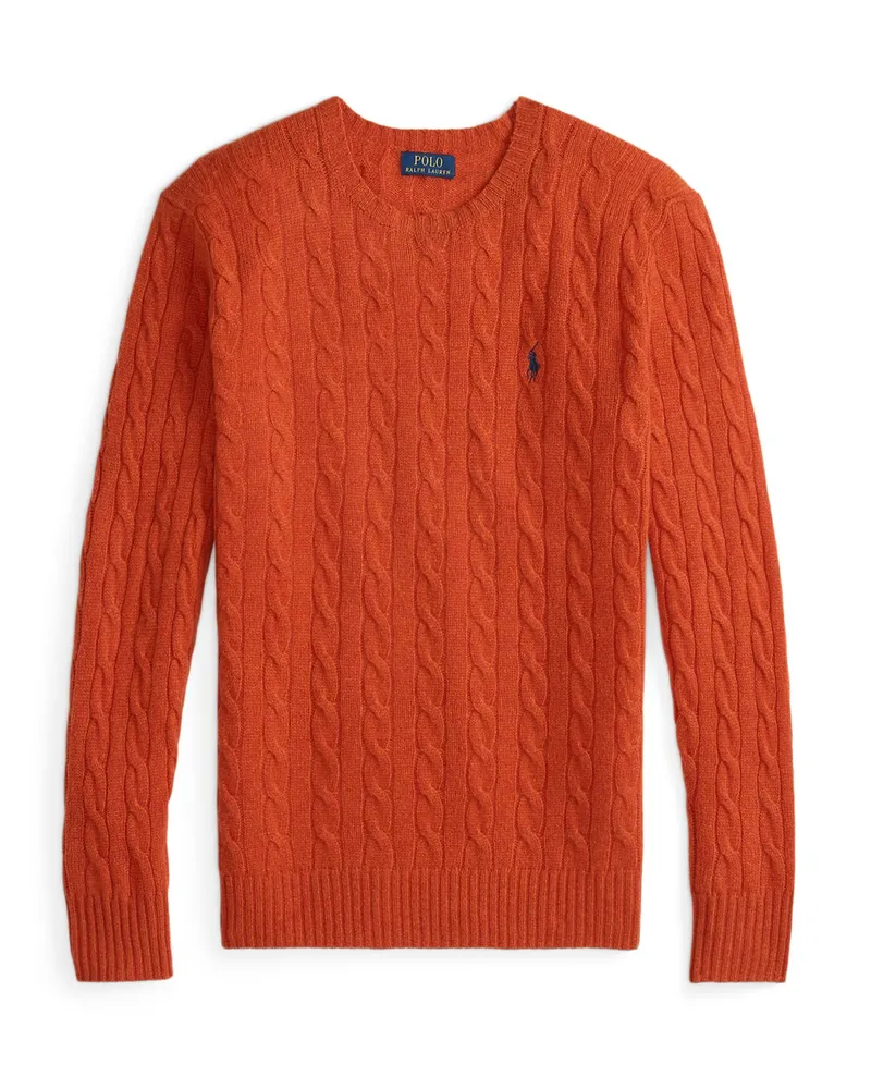 Ralph Lauren Softer Pullover mit Zopfstrickmuster und Kaschmir-Anteil in Orange