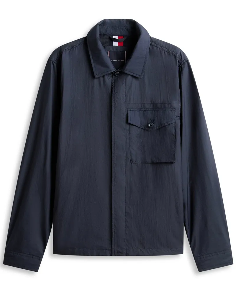 Tommy Hilfiger Superleichtes Overshirt aus recyceltem Material mit Logo-Aufnäher in Marine
