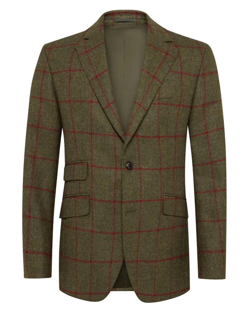 Hackett Einreihiger Blazer mit Fensterkaro und Reverskragen, Regular in Grün