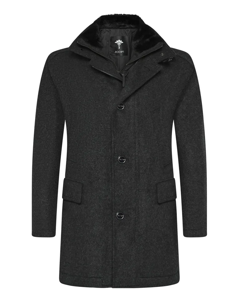 JOOP! Übergangsjacke aus einem Wollmix mit Blende und Fake Fur-Kragenbestz, Regular in Anthrazit