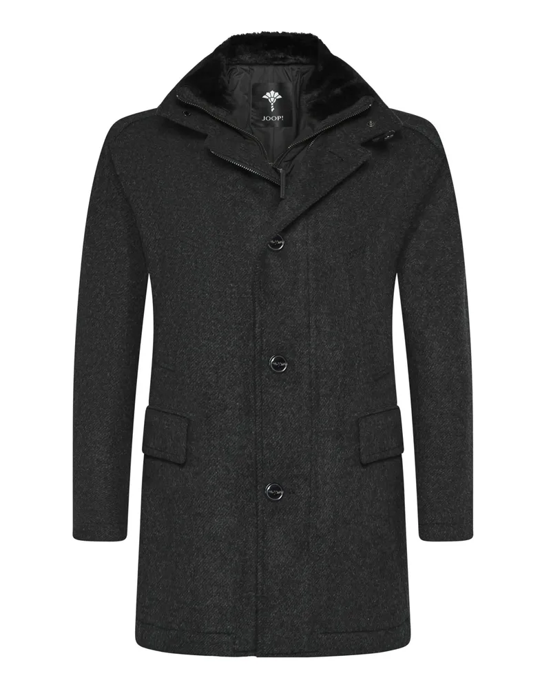 JOOP! Übergangsjacke aus einem Wollmix mit Blende und Fake Fur-Kragenbestz, Regular in Anthrazit