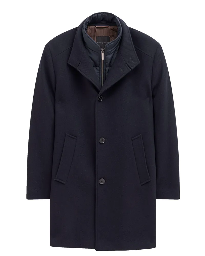 Bugatti Kurzmantel aus einem Woll-Mix mit Steppblende und Stehkragen in Marine