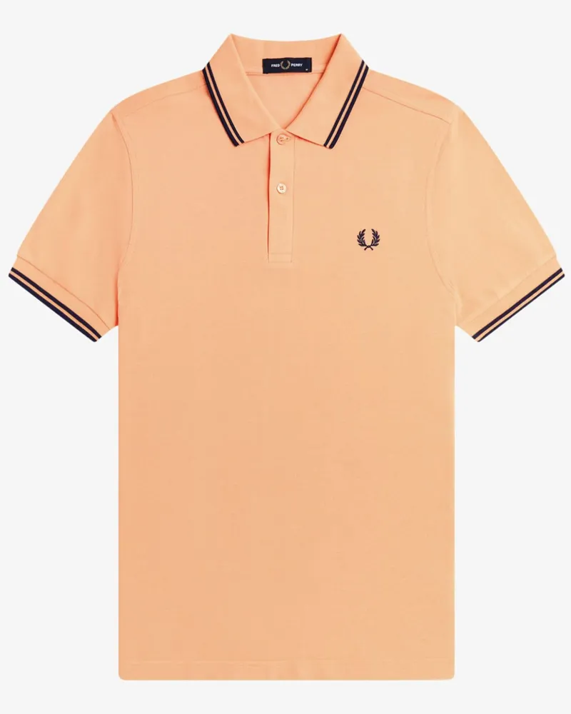 Fred Perry Piqué-Poloshirt mit Logo-Stickerei und Streifenakzenten in Orange