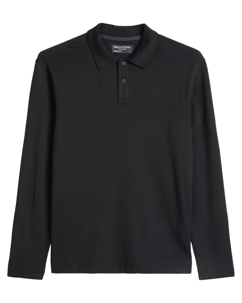 Marc O'Polo Langarm-Poloshirt aus leichtem Baumwollstrick, Regular Fit in Schwarz