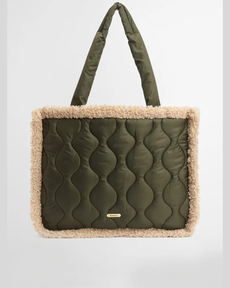 Barbour Damen-Tote Bag mit Steppmuster Teddyfell-Akzenten in Oliv