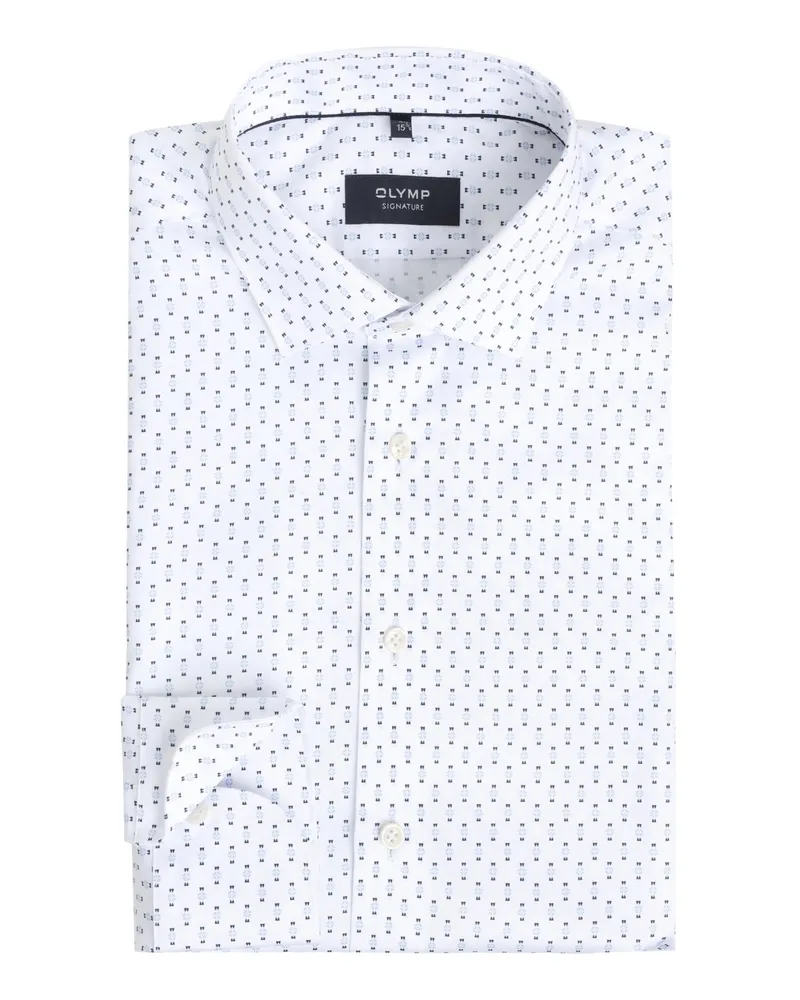 Olymp Luxor, Modern Fit, gemustertes Baumwollhemd mit Kentkragen in Weiß