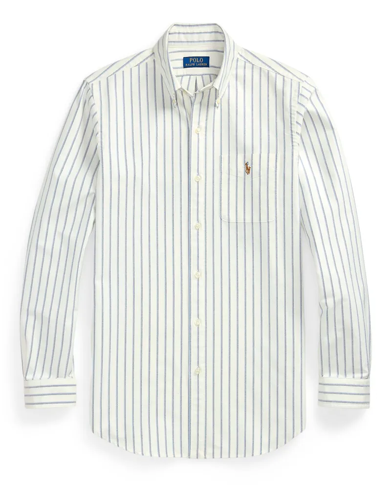 Ralph Lauren Sporthemd mit Streifen und farbiger Poloreiter-Stickerei, Custom Fit in Offwhite